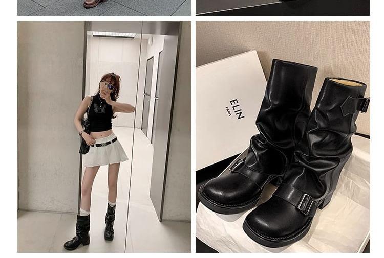 Platform Buckled Mid Calf Boots Product Image
