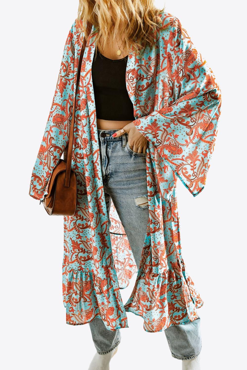 Printed Open Front Duster Cardigan Product Image