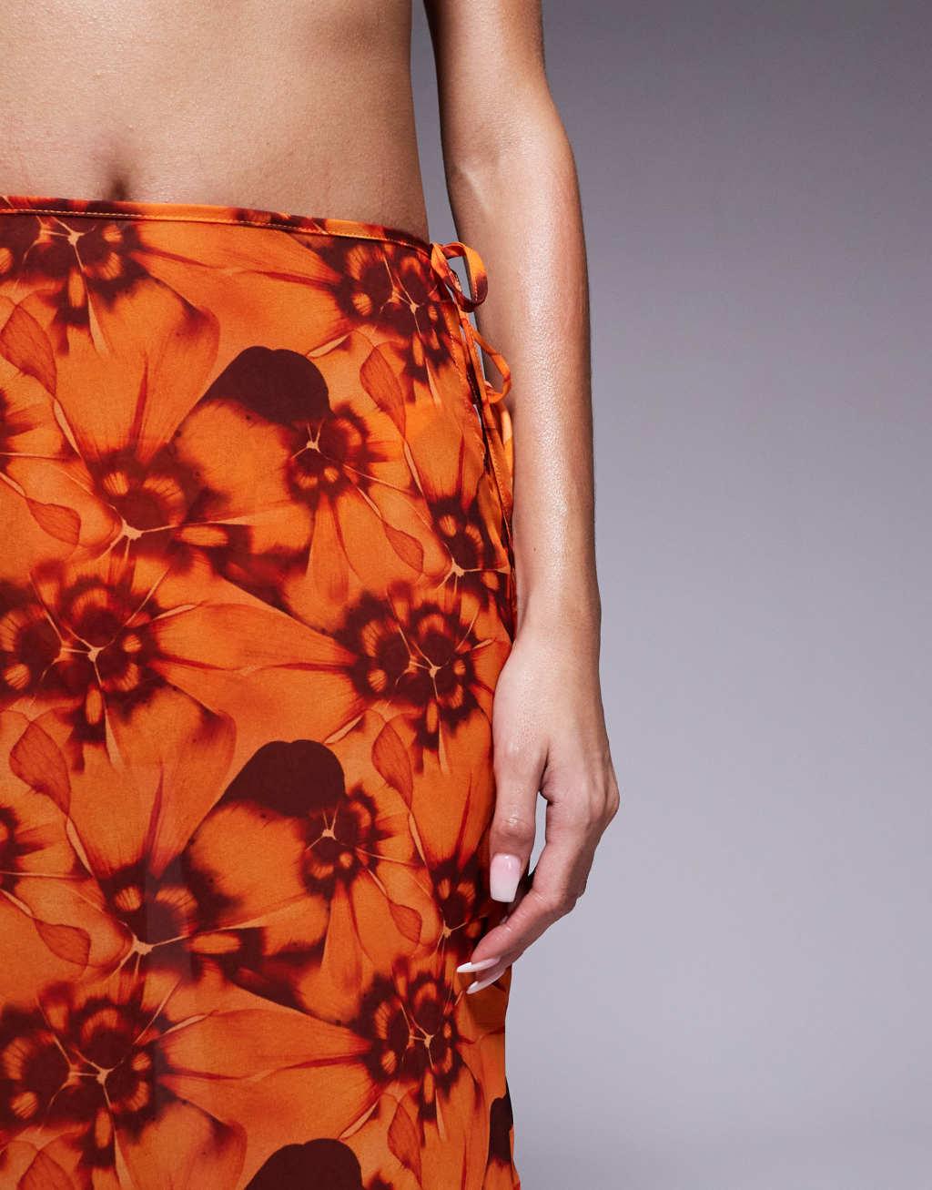 Candypants tie dye mesh maxi beach skirt in orange Product Image