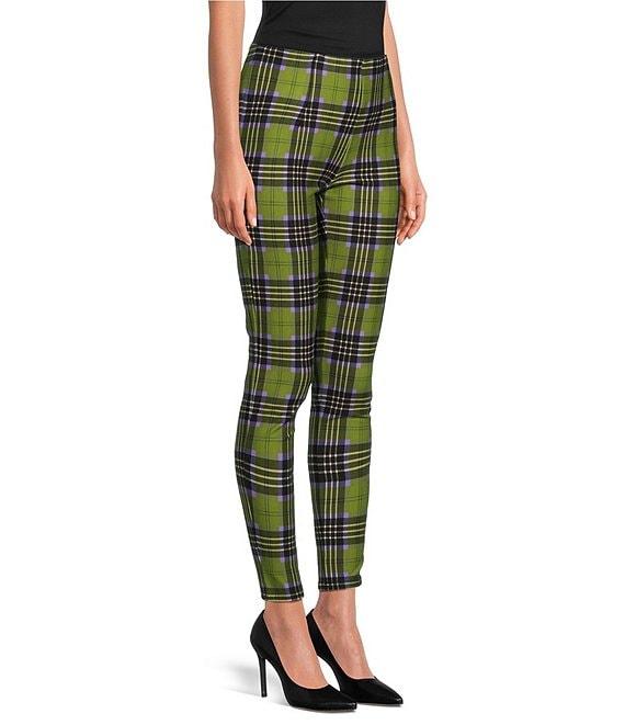 Slim Factor by Investments Ponte Knit Bright Chartreuse Plaid No Waist Leggings Product Image