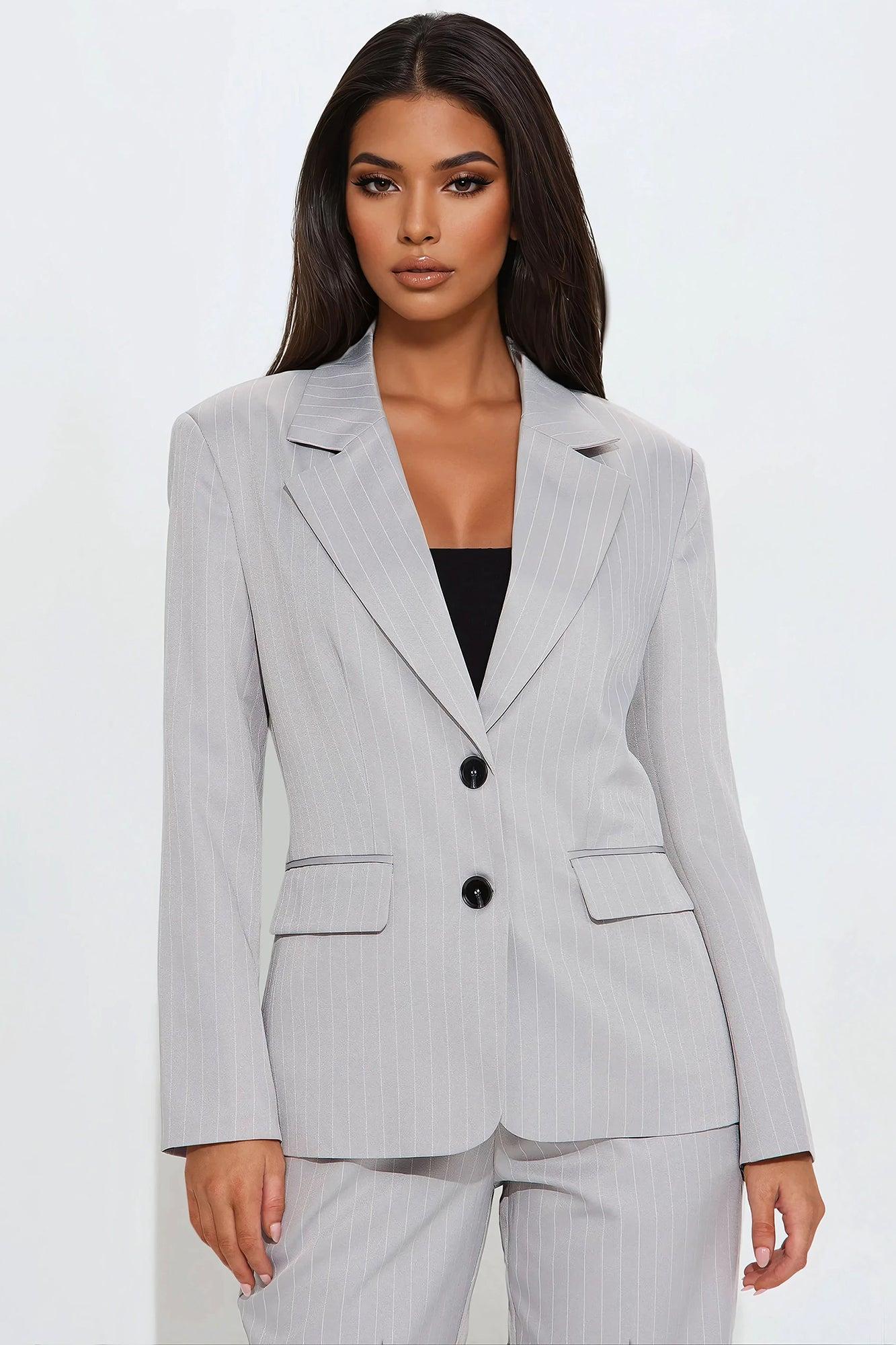 Kelsey Pinstripe Blazer - Grey Product Image