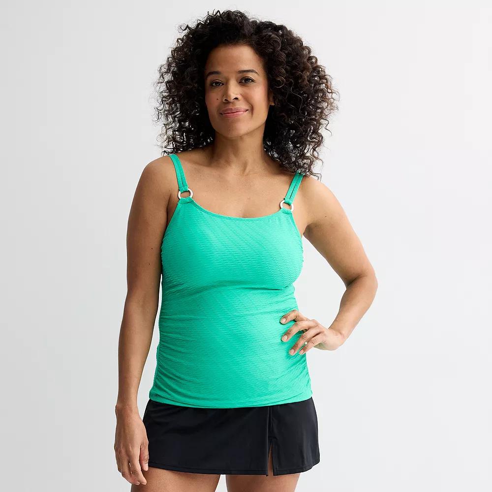 Womens Bal Harbour Solid Rouched Sides Ring Tankini Top Blue Mint Product Image