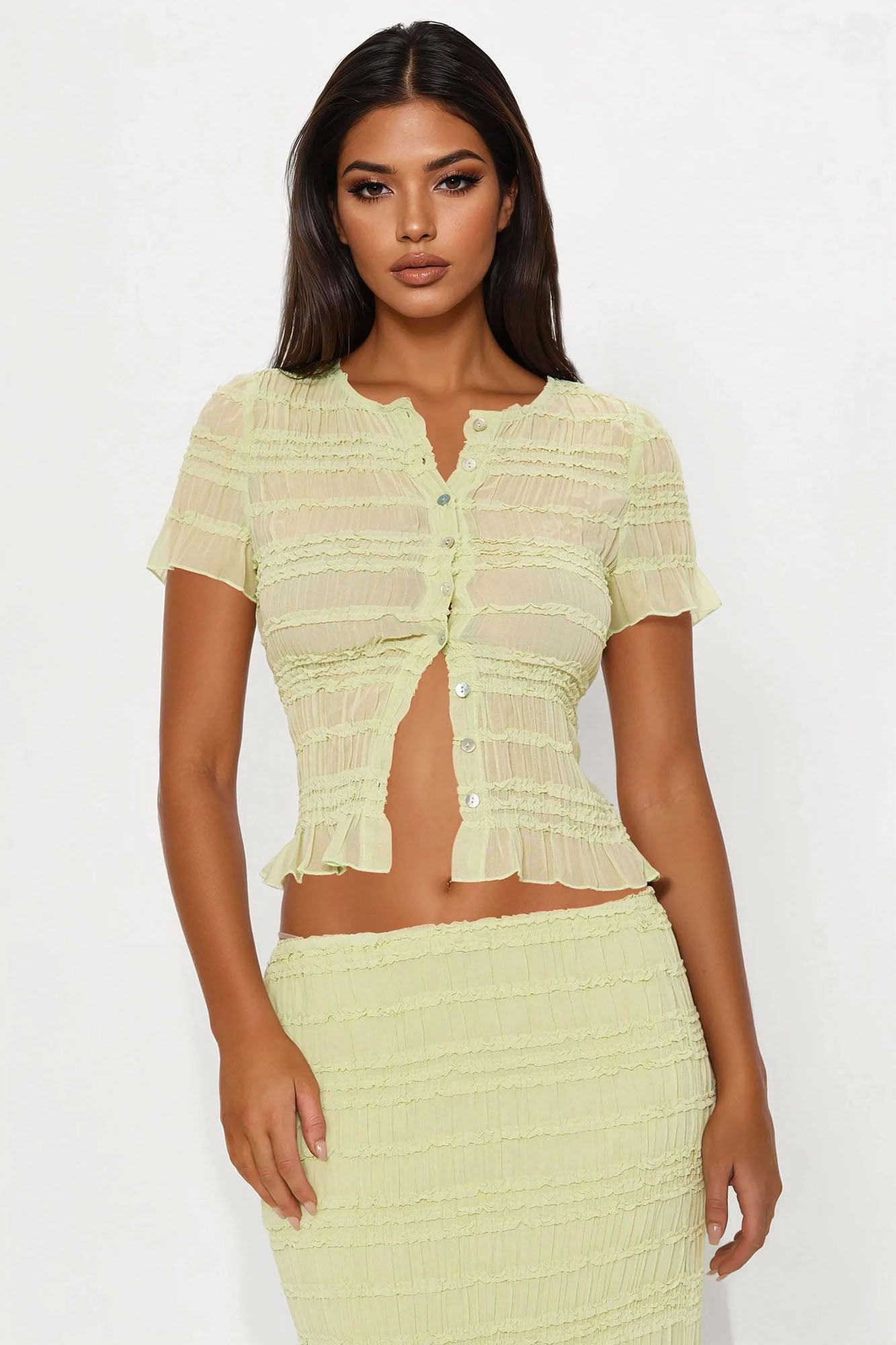 Flirty Chiffon Button Up Maxi Skirt Set - Sage Product Image