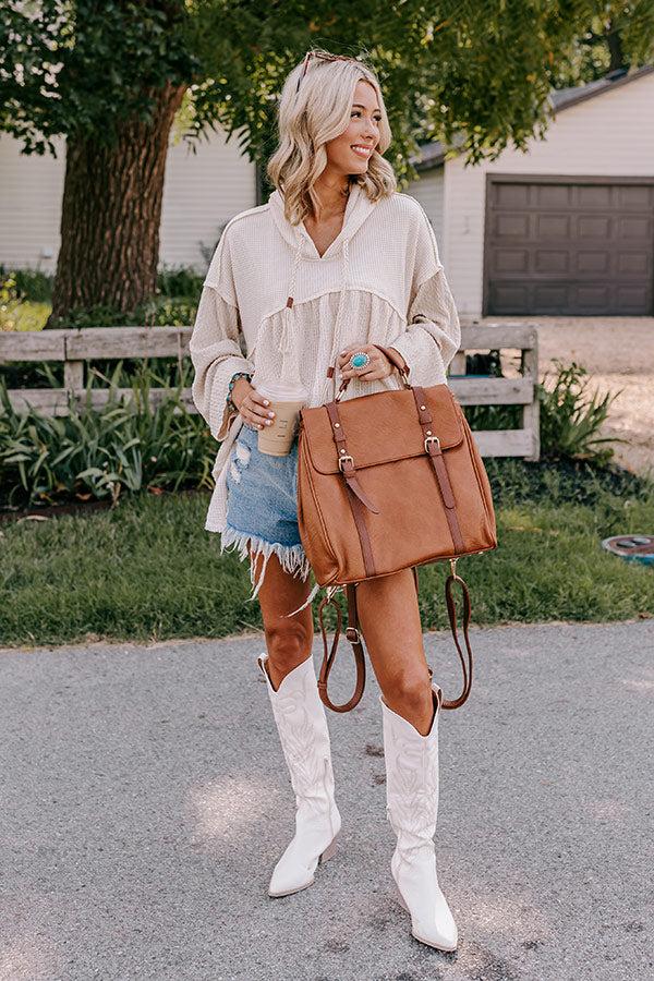 Punctual And Perfect Faux Leather Backpack In Brown Product Image