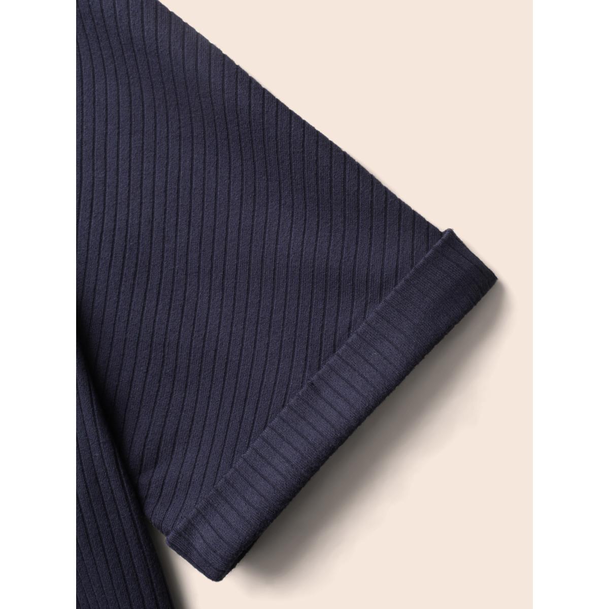 Plus Size Supersoft Essentials Notched Neck Midi Dress Midnight Women Basics Texture Flat collar with V-notch Short sleeve Curvy BloomChic 12/L Product Image