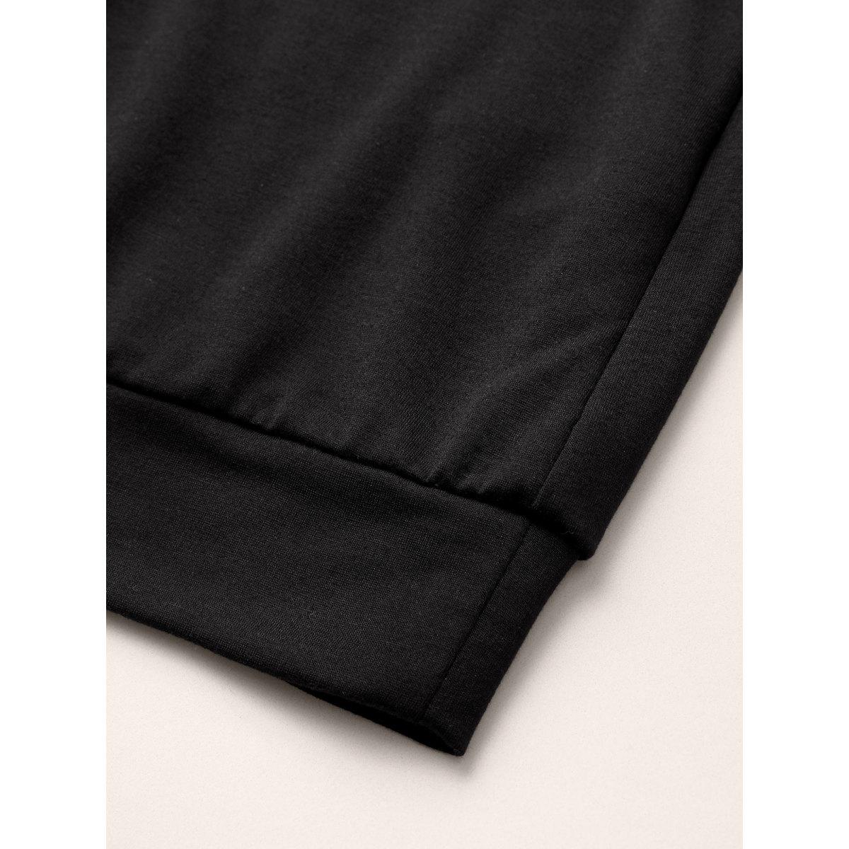 Plus Size Stereo Jacquard Design Patchwork Sweatshirt Women Black Elegant Texture V-neck Everyday Sweatshirts BloomChic 10/M Product Image