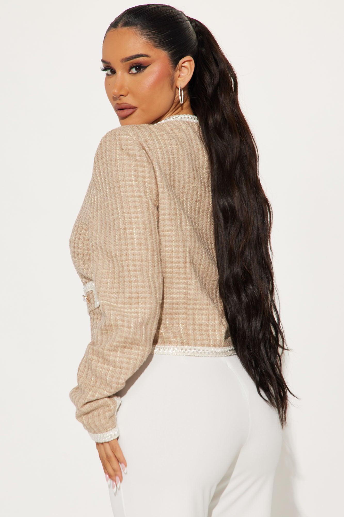 Timeless Beauty Tweed Blazer Top - Taupe/combo Product Image