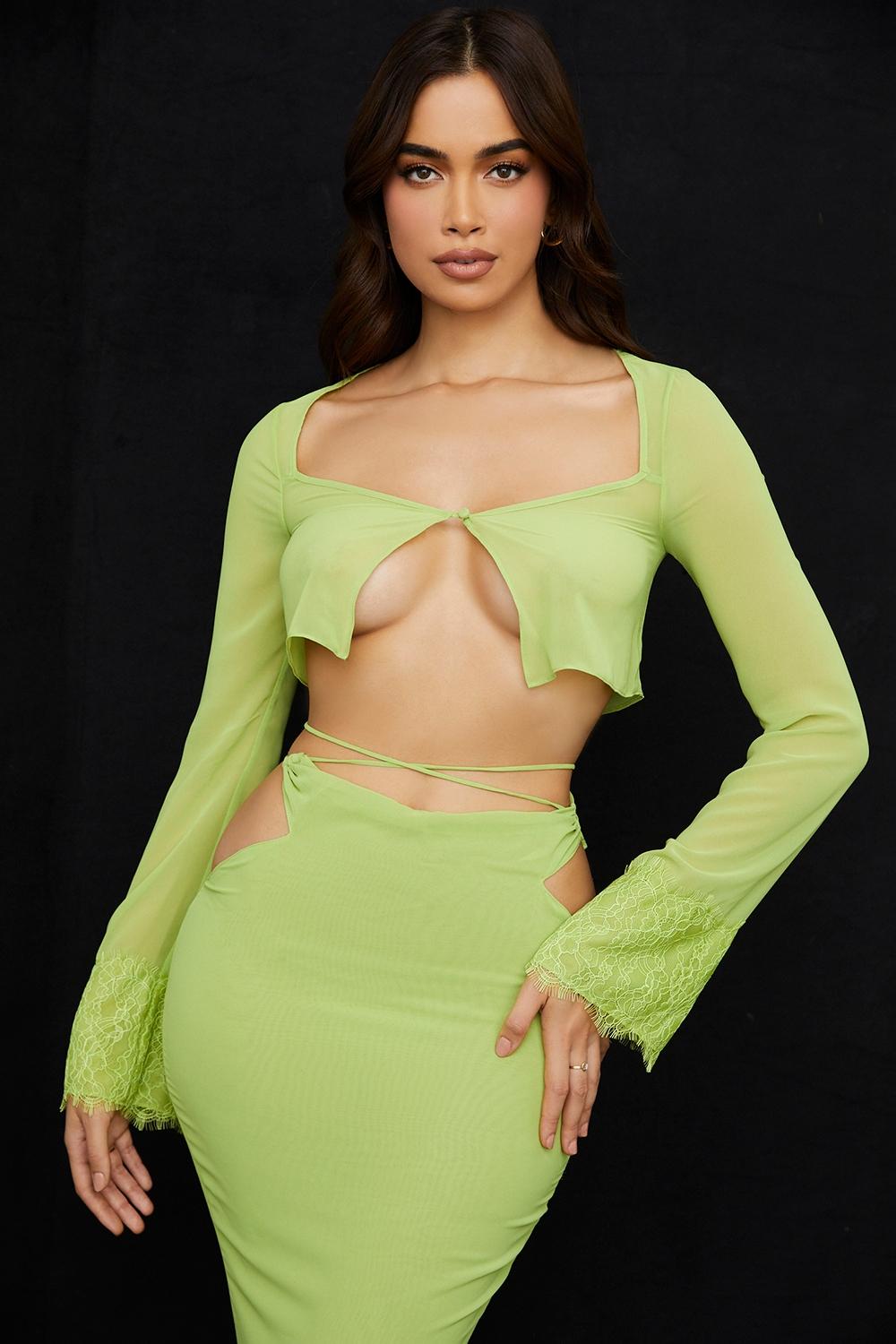 Tara  lime green georgette cropped top Product Image