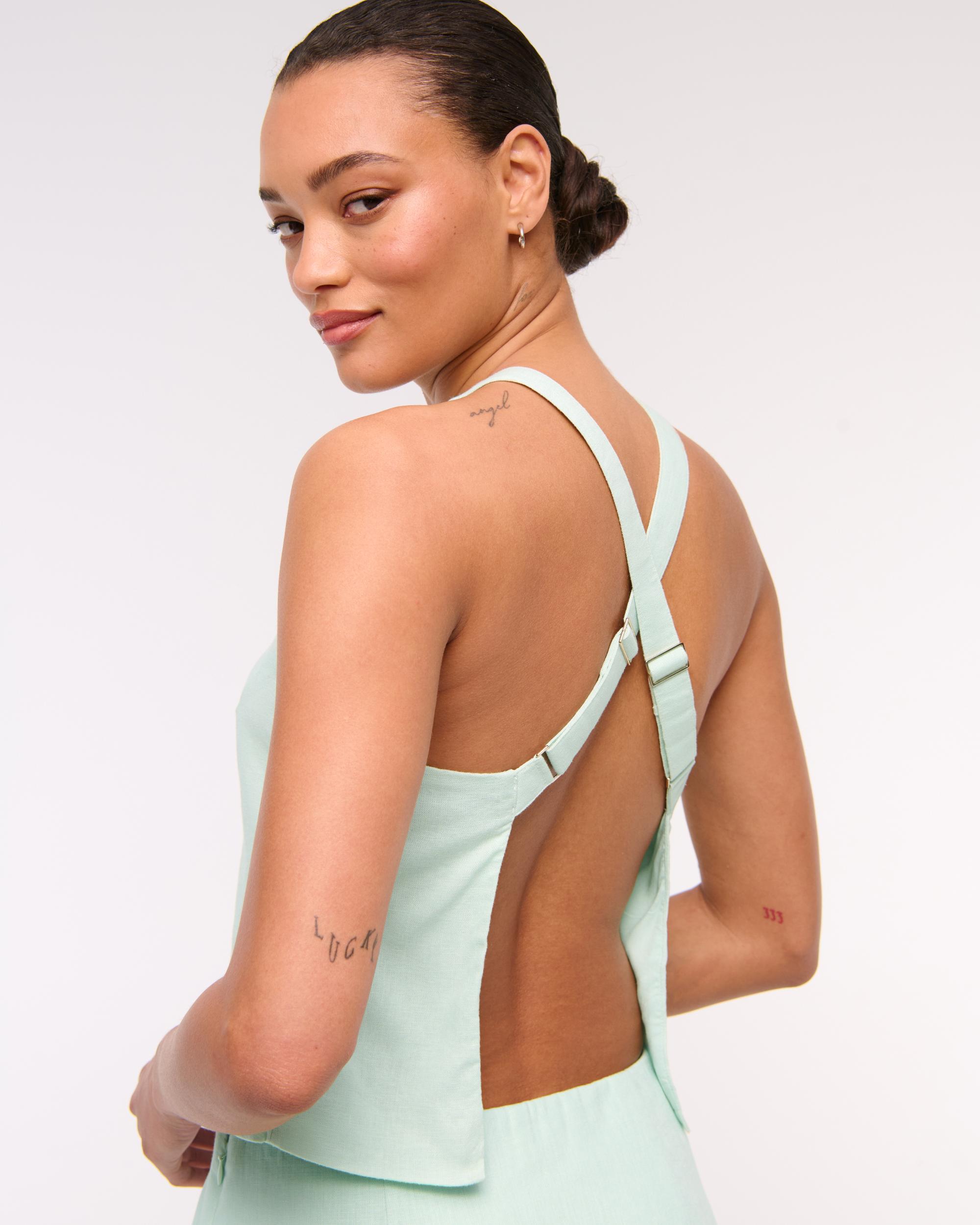 Linen-Blend Open-Back Set Top Product Image