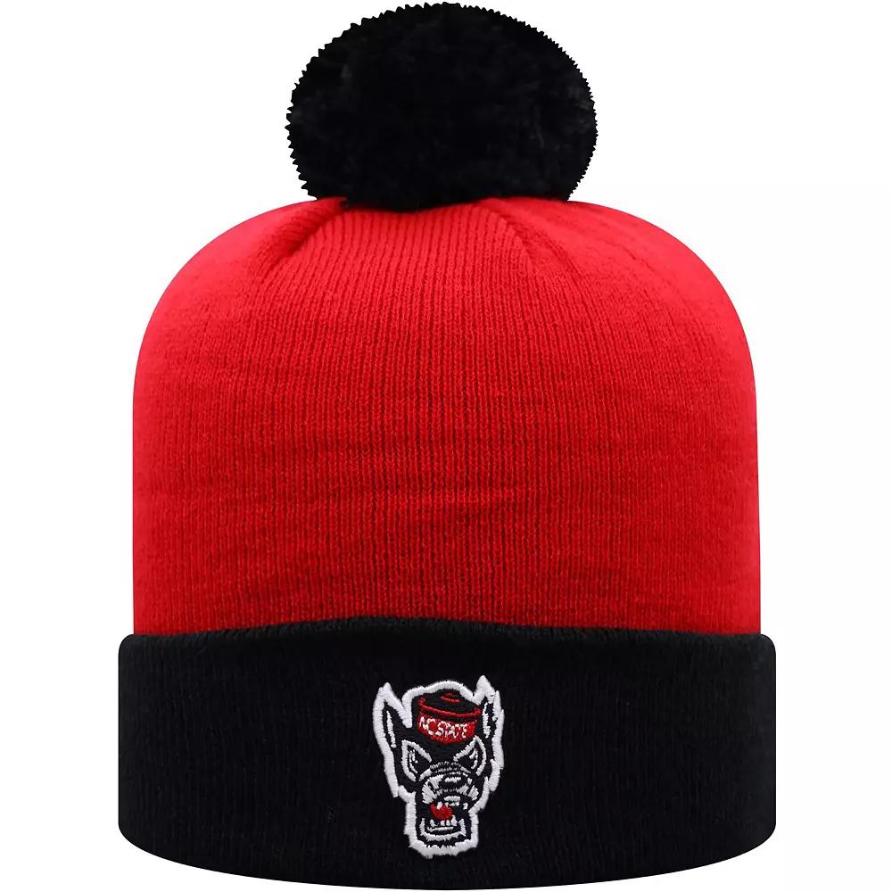 Men's Top of the World Red/Black NC State Wolfpack Core 2-Tone Cuffed Knit Hat with Pom, Nst Red Product Image