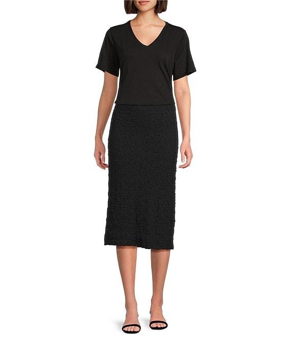 Eileen Fisher Petite Organic Cotton Bubble Jacquard Straight Midi Skirt Product Image