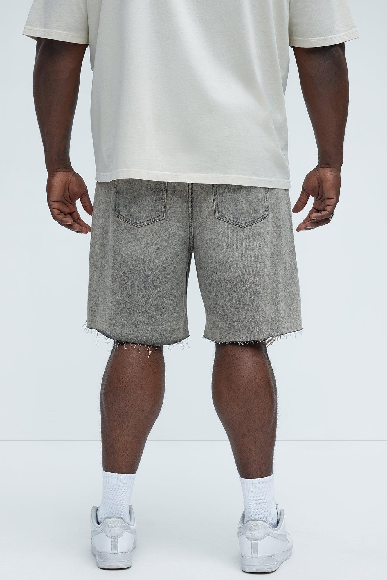 Relaxed Raw Hem Distressed Denim Shorts - Grey/Smoke Product Image