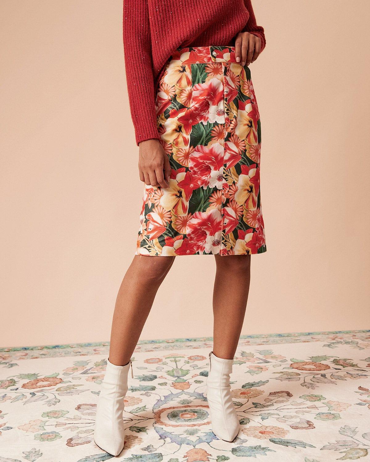 The High Waisted Corduroy Floral Skirt Product Image
