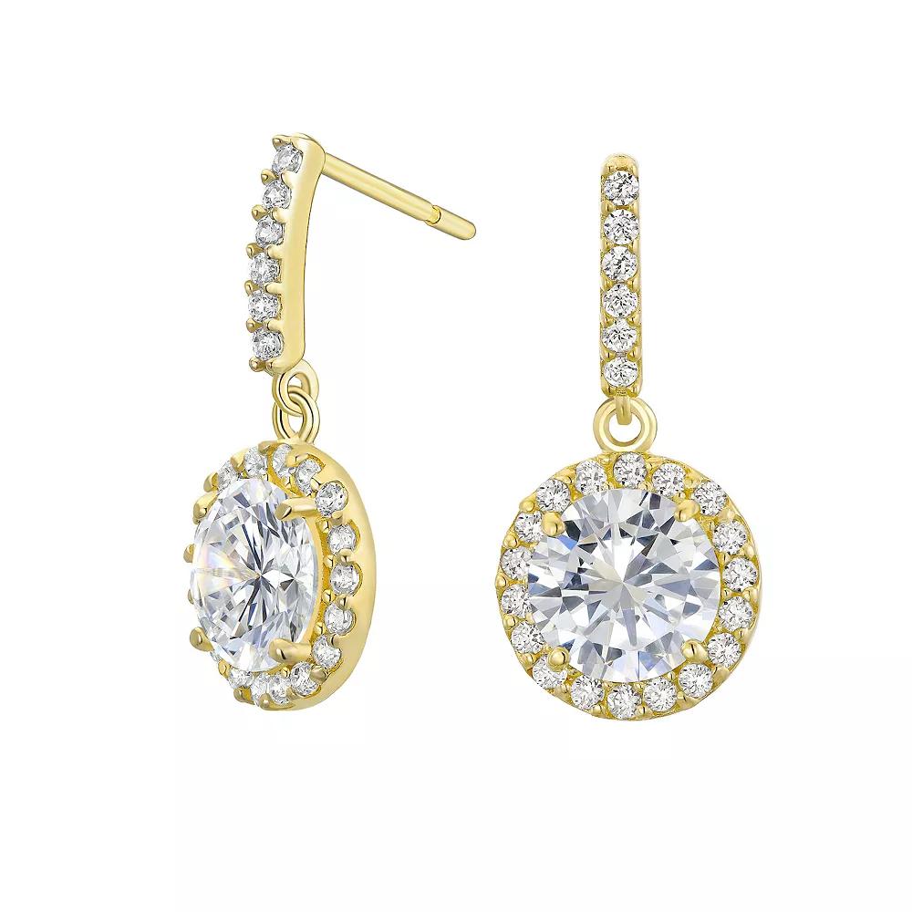 Forever Radiant 10k Gold Cubic Zirconia Halo Drop Earrings, Women's Product Image
