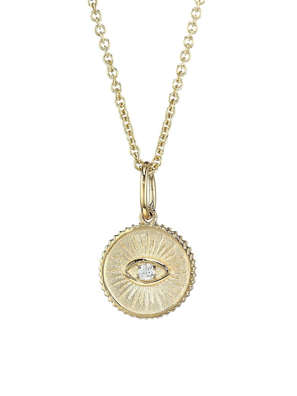 Womens 14K Yellow Gold & Diamond Small Marquis Eye Coin Necklace Product Image