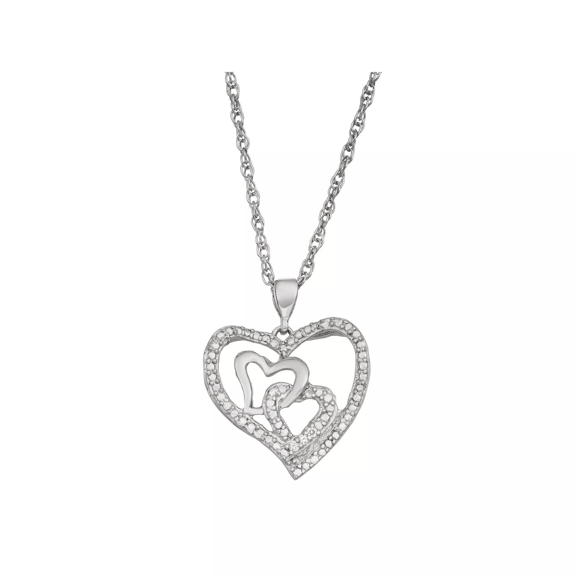 Jewelexcess Sterling Silver Diamond Accent Heart Pendant Necklace, Women's, Size: 18", Silver Tone Product Image