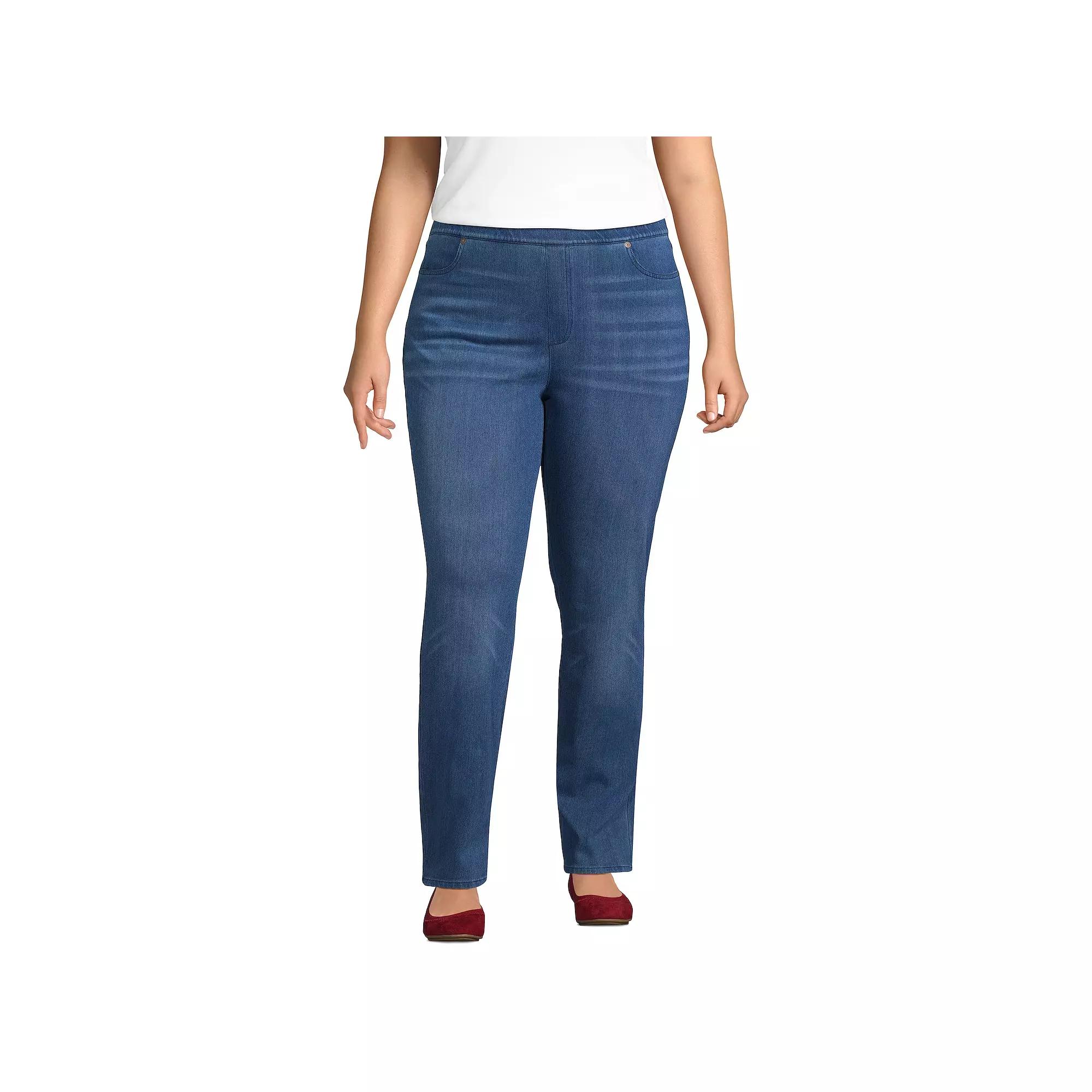 Plus Size Lands' End Starfish Mid-Rise Pull-On Knit Straight-Leg Jeans, Women's, Size: 1XL, Medium  Blue Product Image