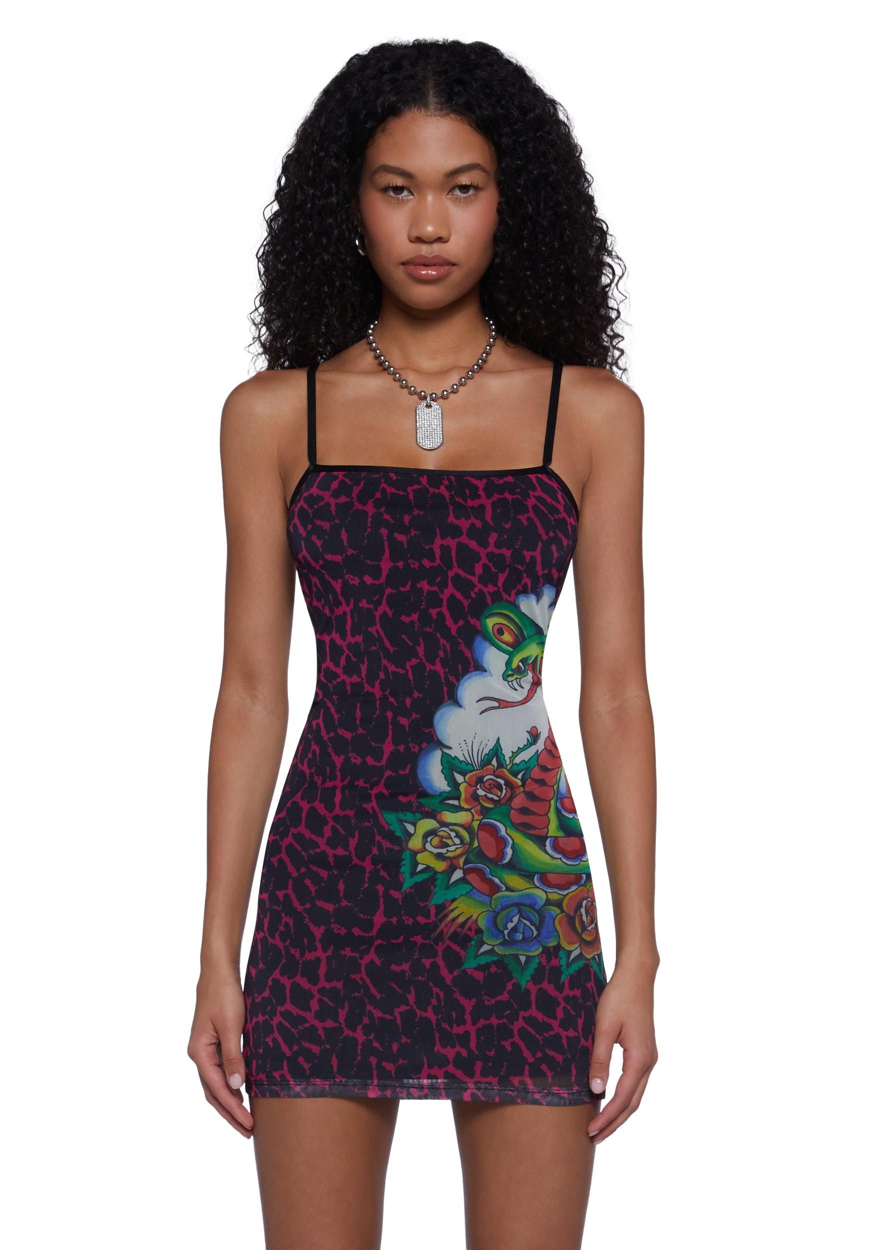 Ed Hardy Cobra Roses Mesh Dress - Red Product Image