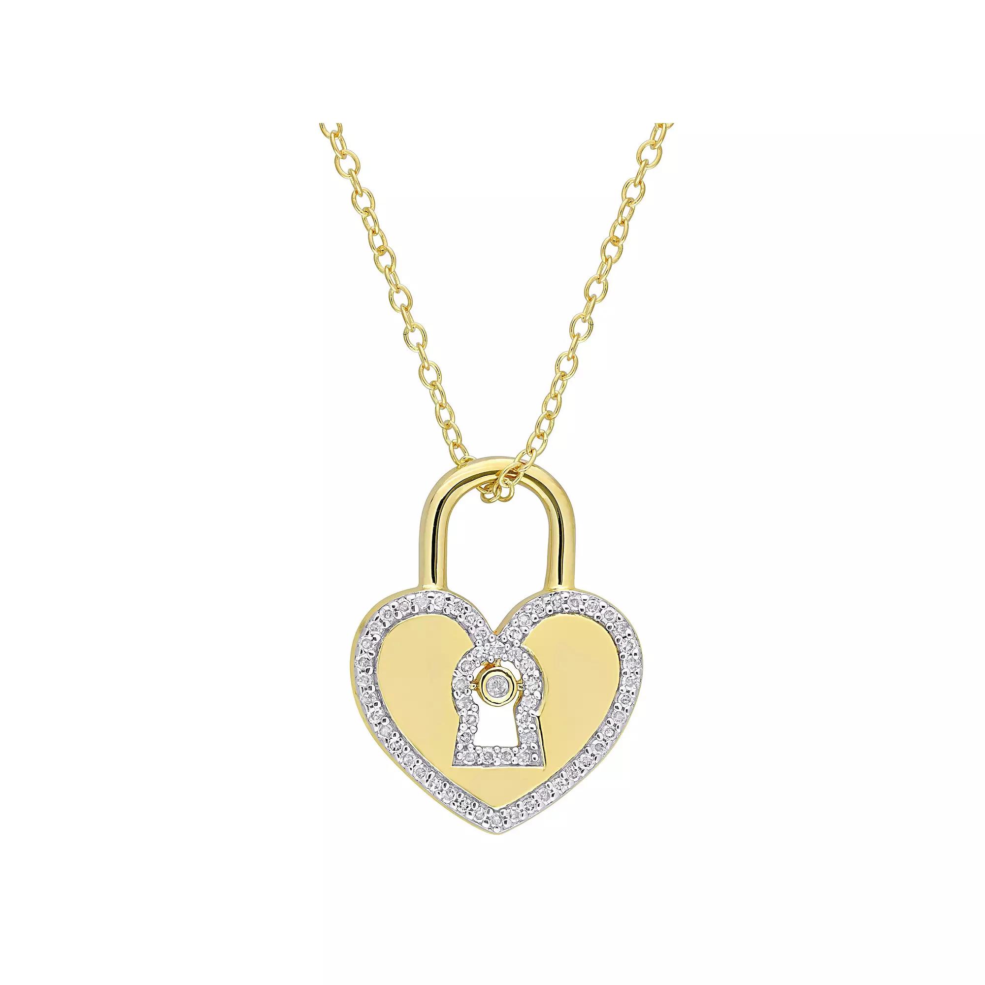 Stella Grace 18k Gold Over Sterling Silver 1/5 Carat T.W. Diamond Heart Locked Pendant Necklace, Women's,  Product Image
