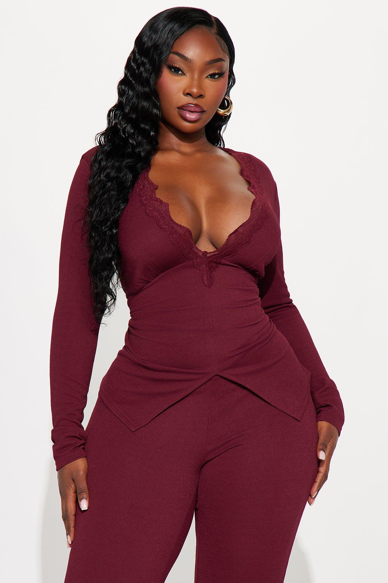 Veronica Wide Leg Ribbed Jumpsuit - Wine Female Product Image