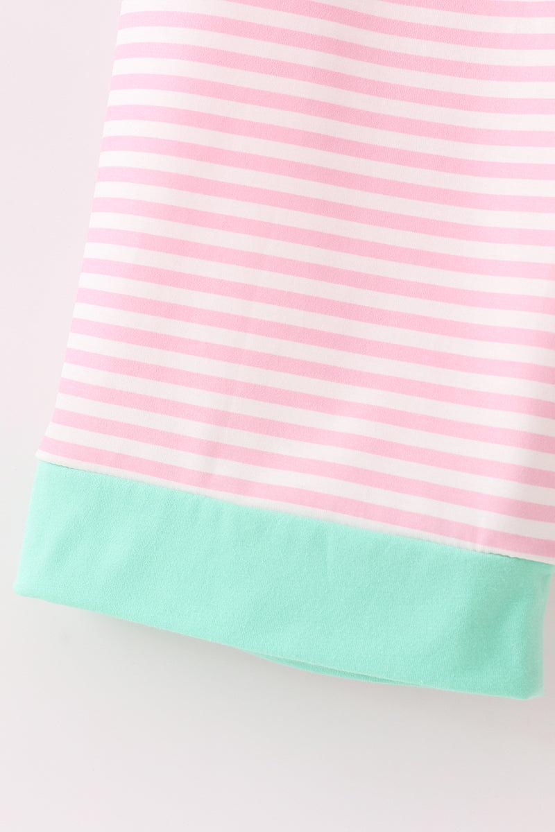 Pink stripe christmas santa claus embroidery women pajamas pants Product Image