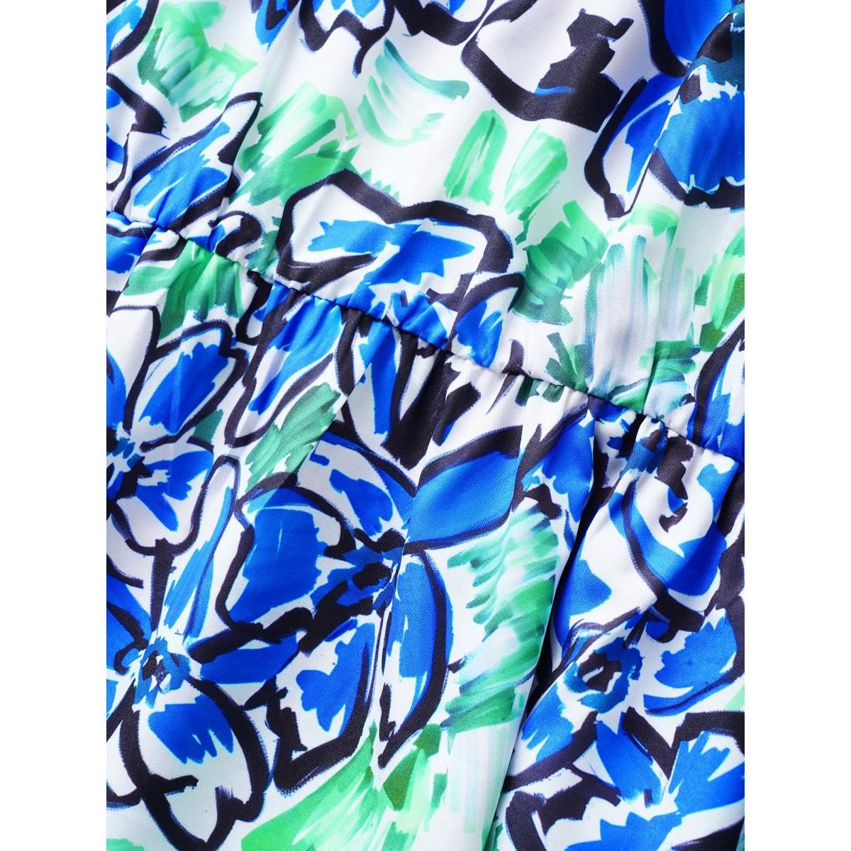 Plus Size Floral Print Elastic Waist Pocket Halter Neck Dress Mint Women Resort Non Halter neck Sleeveless Curvy BloomChic 22-24/3X Product Image