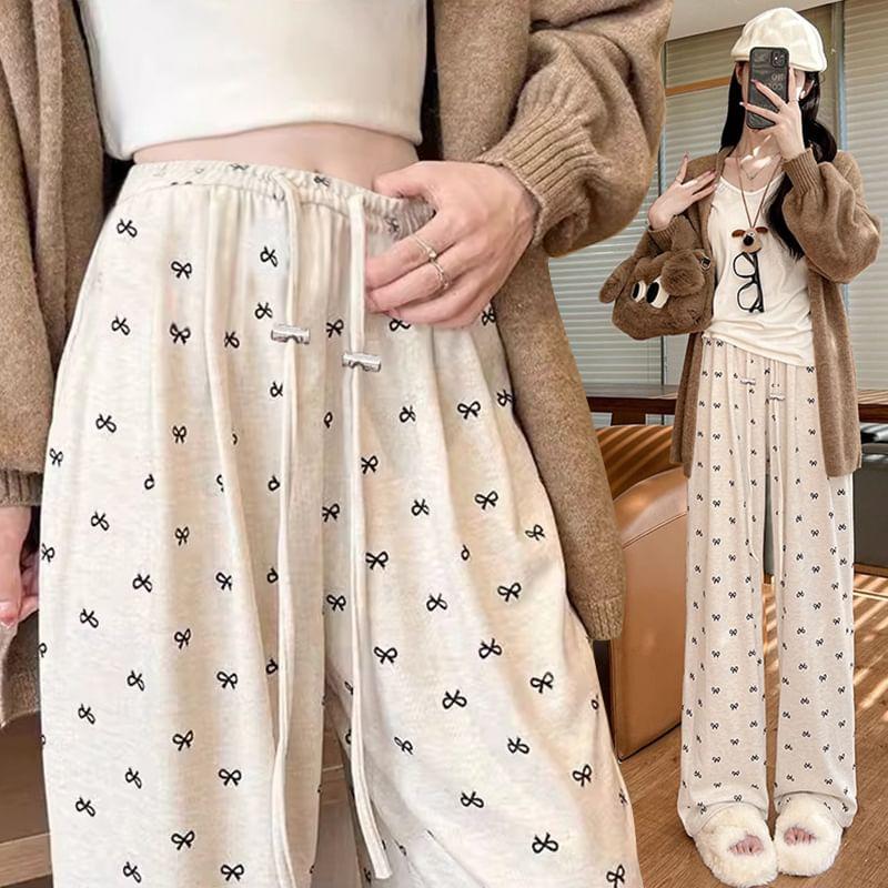 Maternity Bow Print Wide Leg Pants Product Image