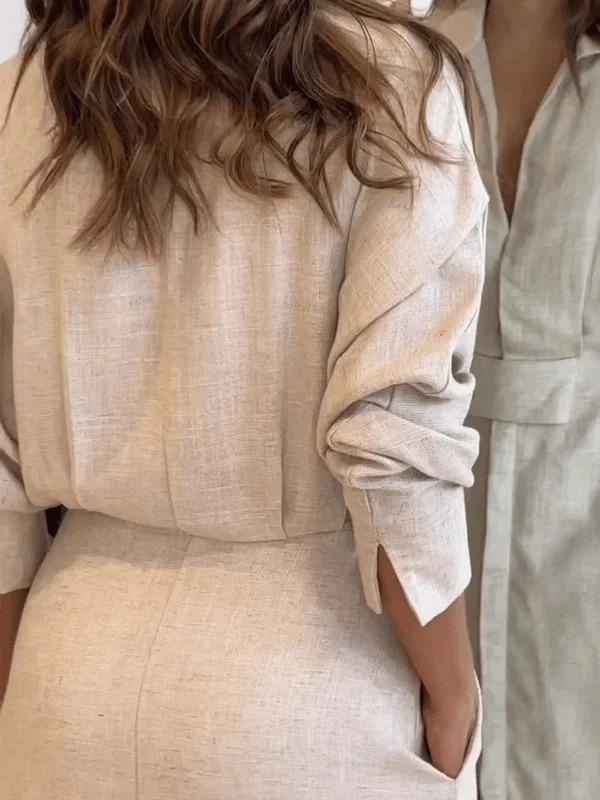 Long Sleeves Loose Split-Joint Split-Side V-Neck Maxi Dresses Shirt Dress Product Image