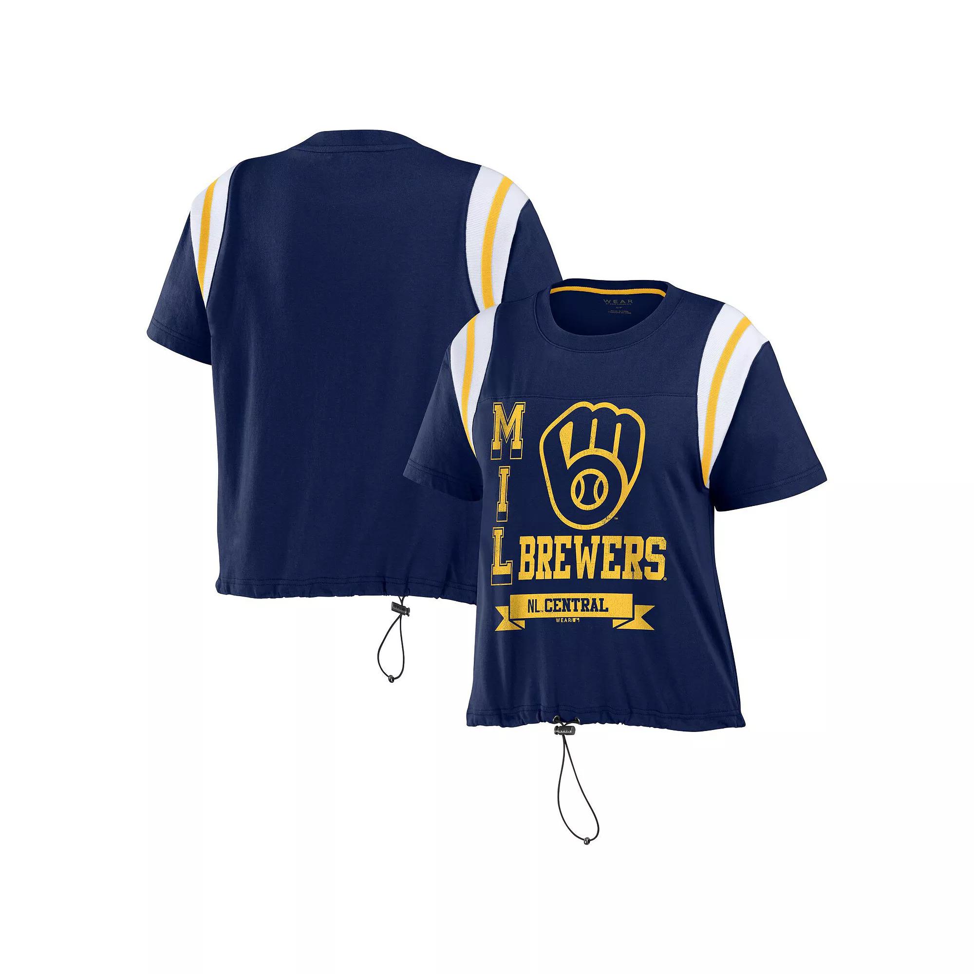 Women's WEAR by Erin Andrews Navy Milwaukee Brewers Cinched Colorblock T-Shirt,  Product Image