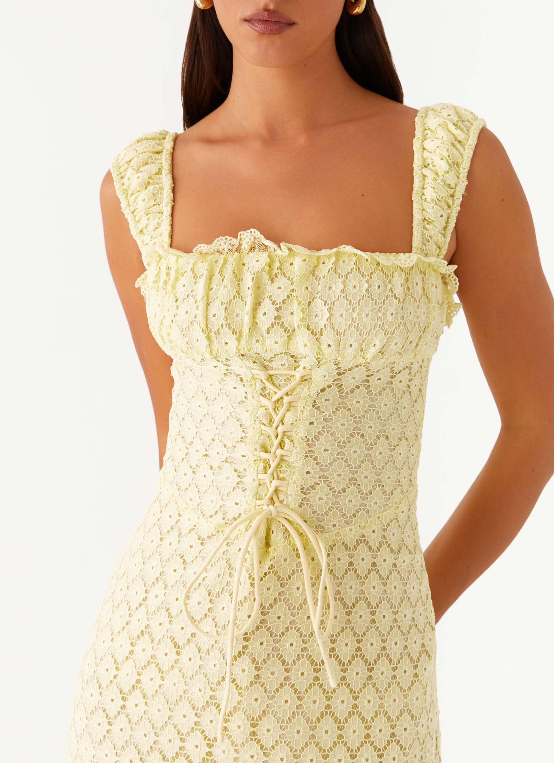 Keziah Tie Front Midi Dress - Lemon Product Image