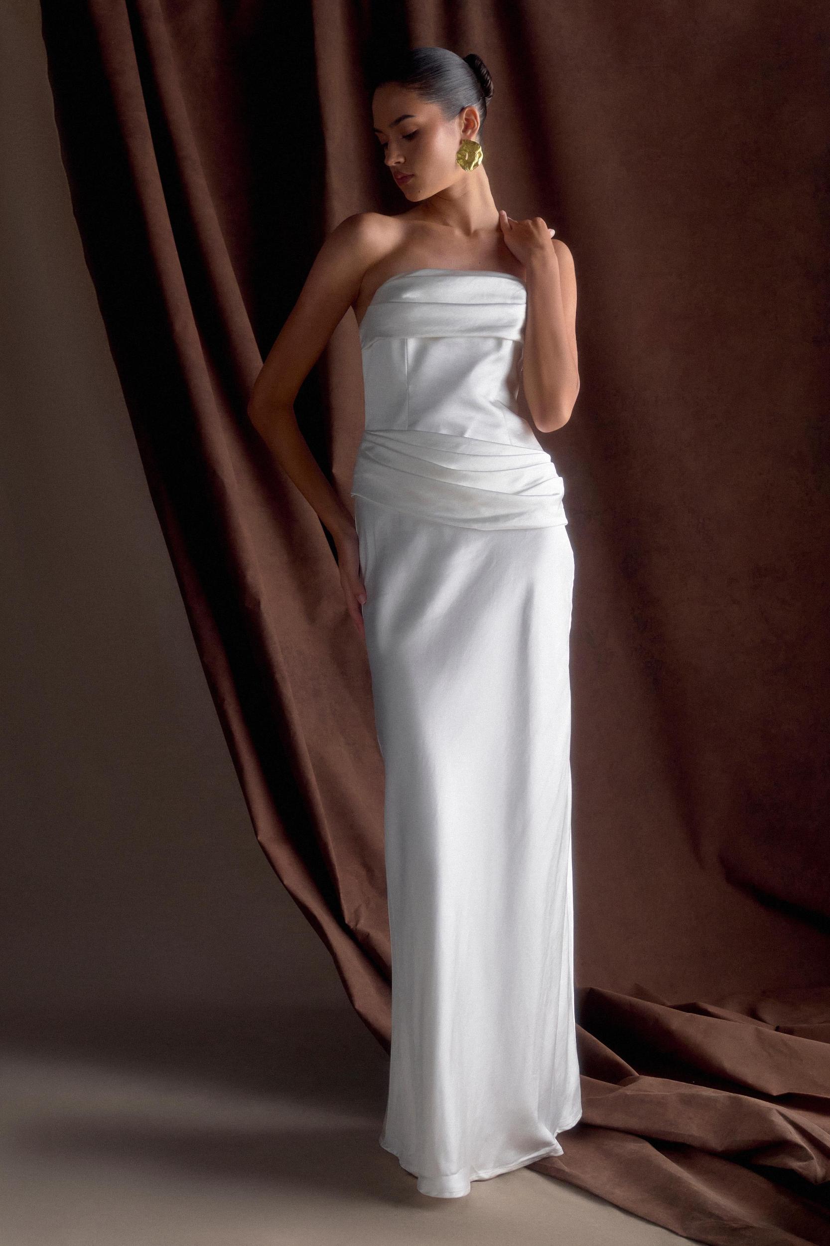 Jasmine Strapless Satin Maxi Dress - White Product Image