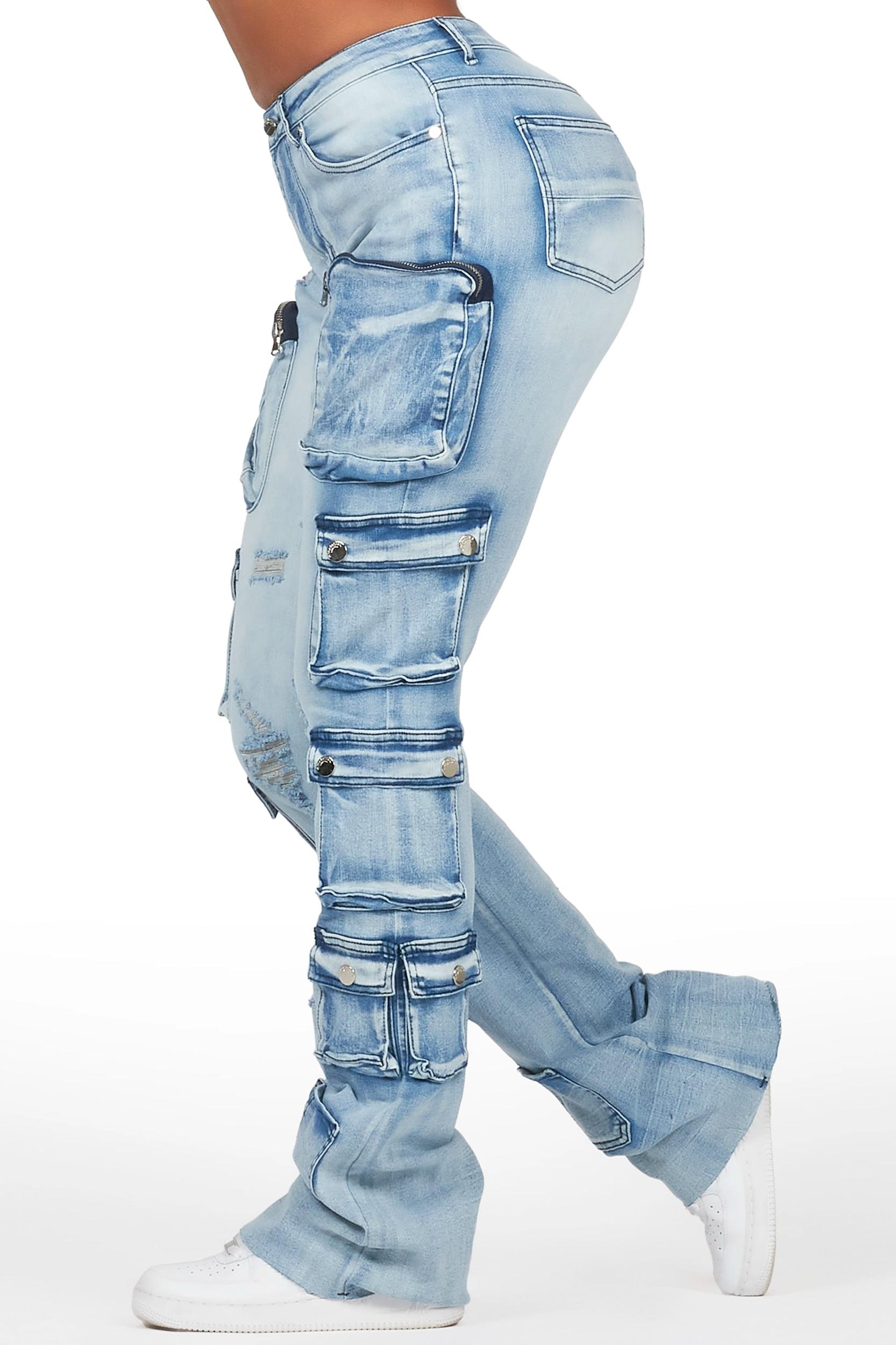 Octavie 2.0 Light Wash Cargo Stacked Flare Jean Female Product Image
