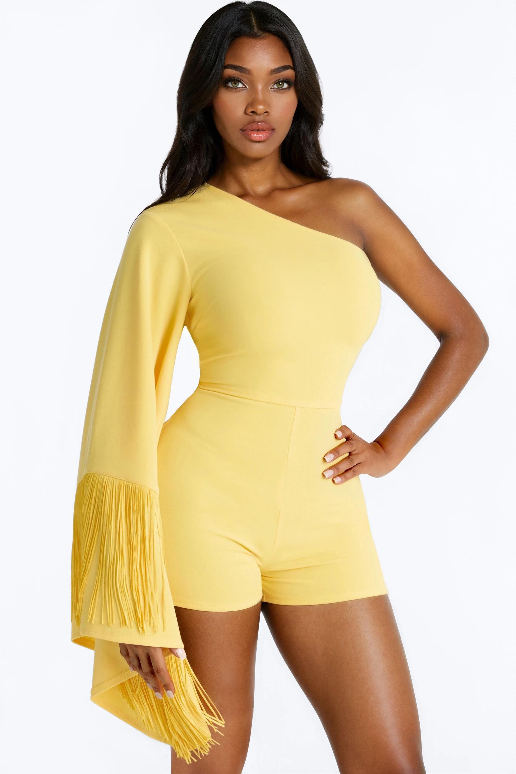 Vanessa Fringe Trim Romper - Yellow Female Product Image