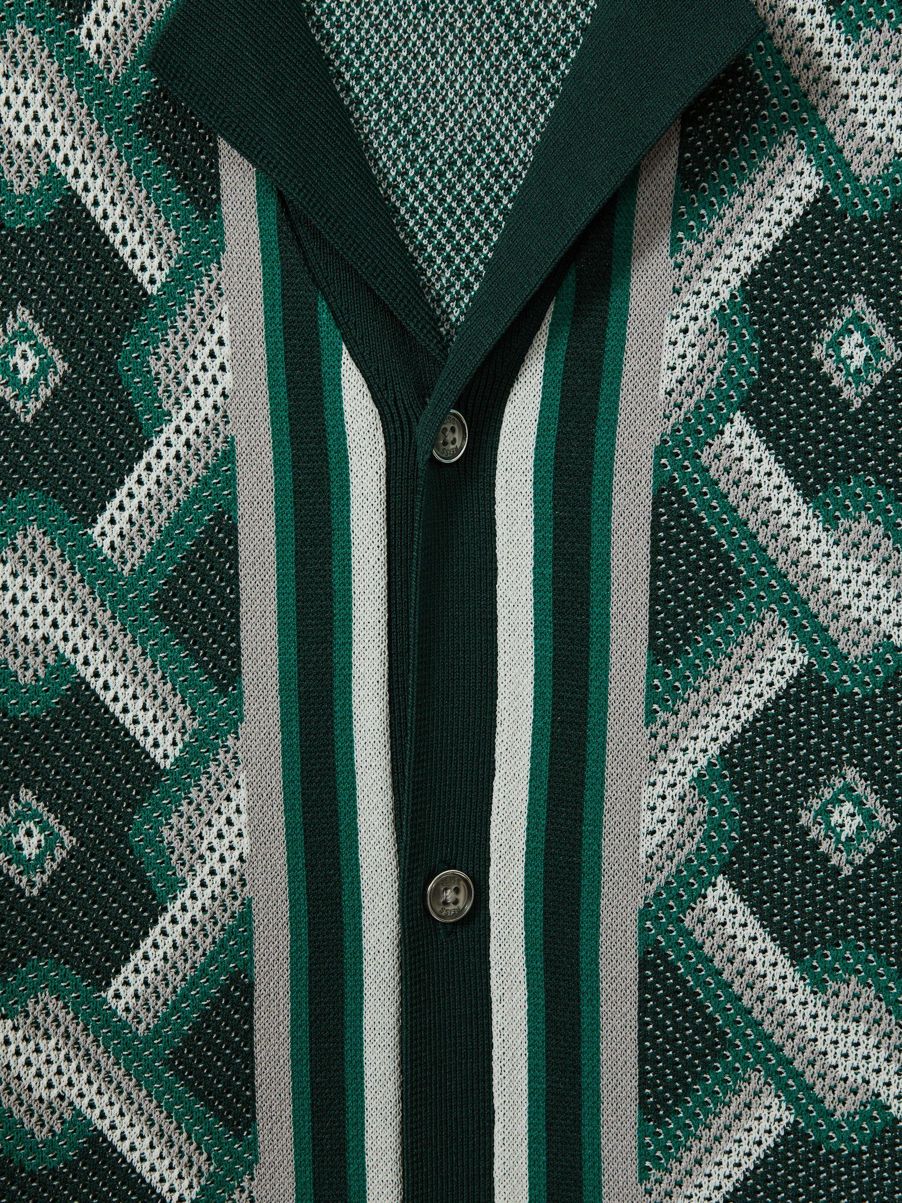 Knitted Cuban Collar Shirt in Green Multi Product Image