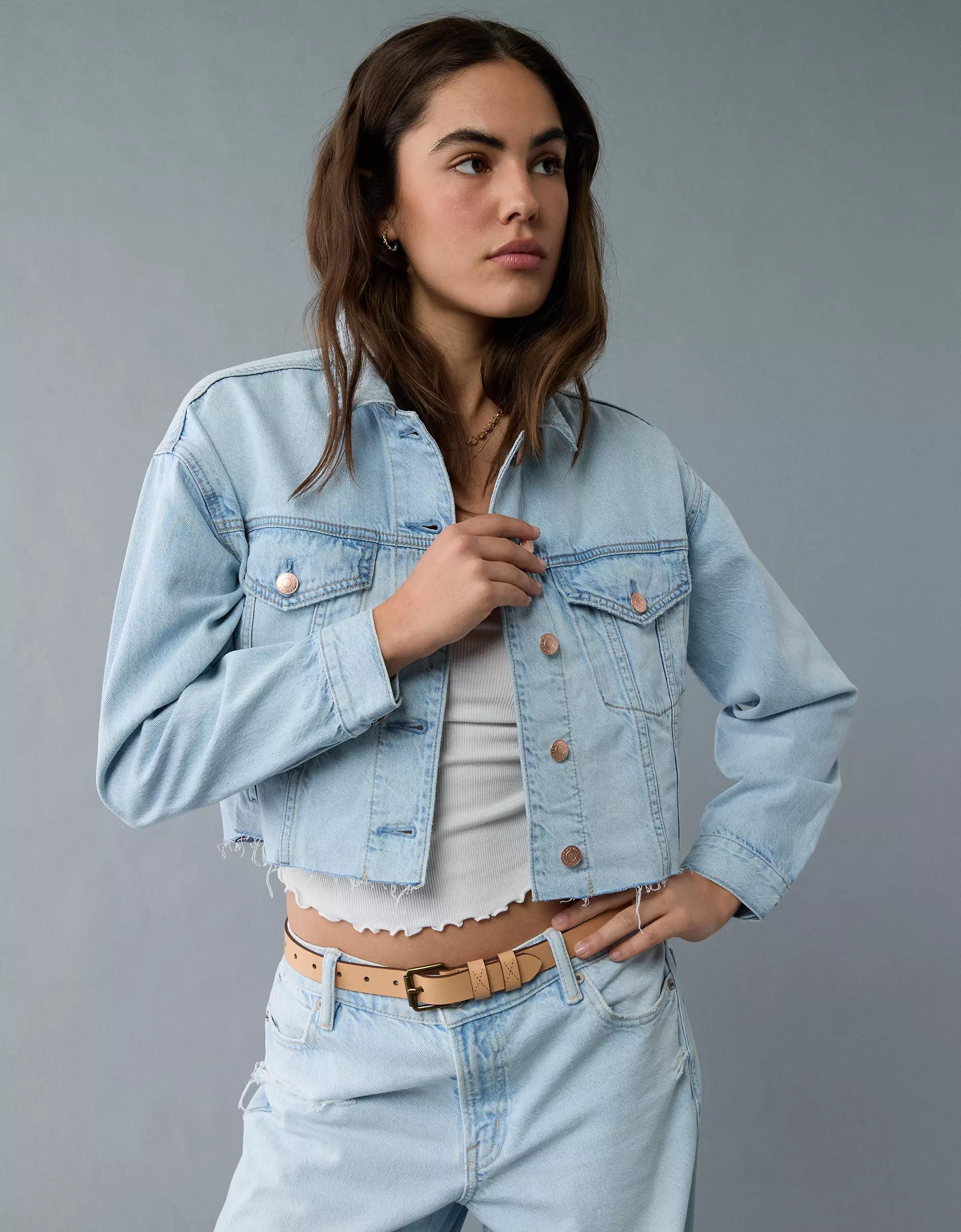 AE Cropped Cut-Off Denim Jacket Product Image