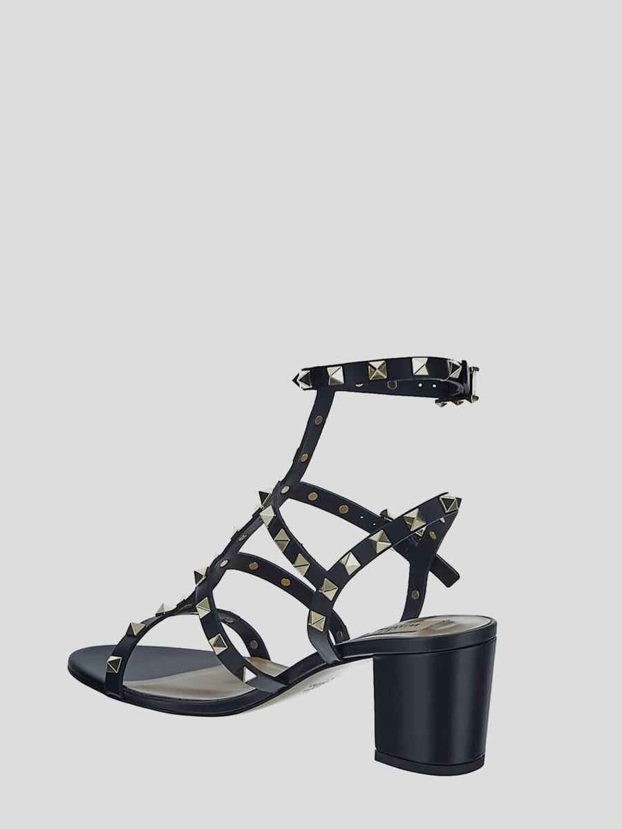 VALENTINO GARAVANI Valentino Rockstud Caged 90 Leather Ankle Strap Sandal In Black Product Image