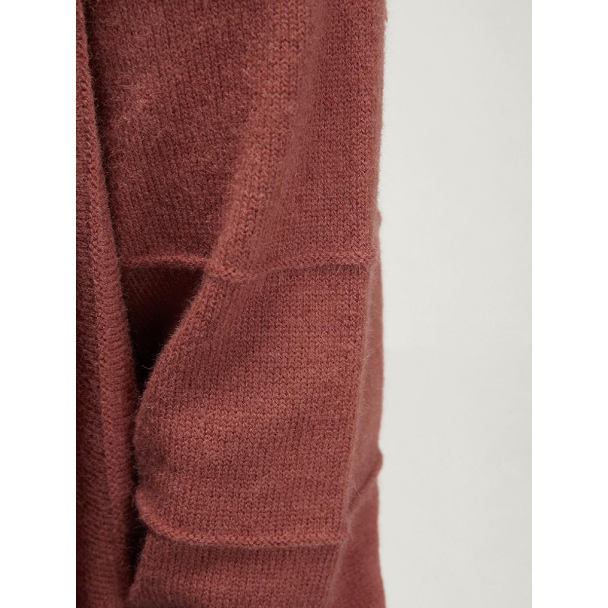 Plus Size Solid Soft Sexy Yarn Knit Lapel Collar Open Front Cardigan Maroon Women Casual Loose Long Sleeve Dailywear Cardigans BloomChic 14-16/1X Product Image