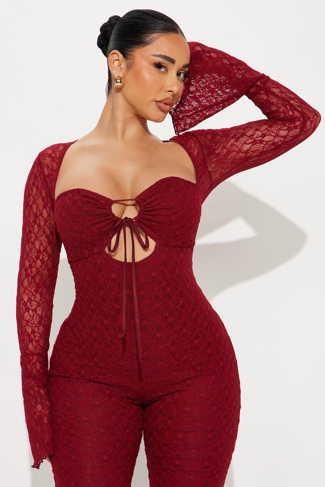 Saffron Lace Jumpsuit - Burgundy Product Image