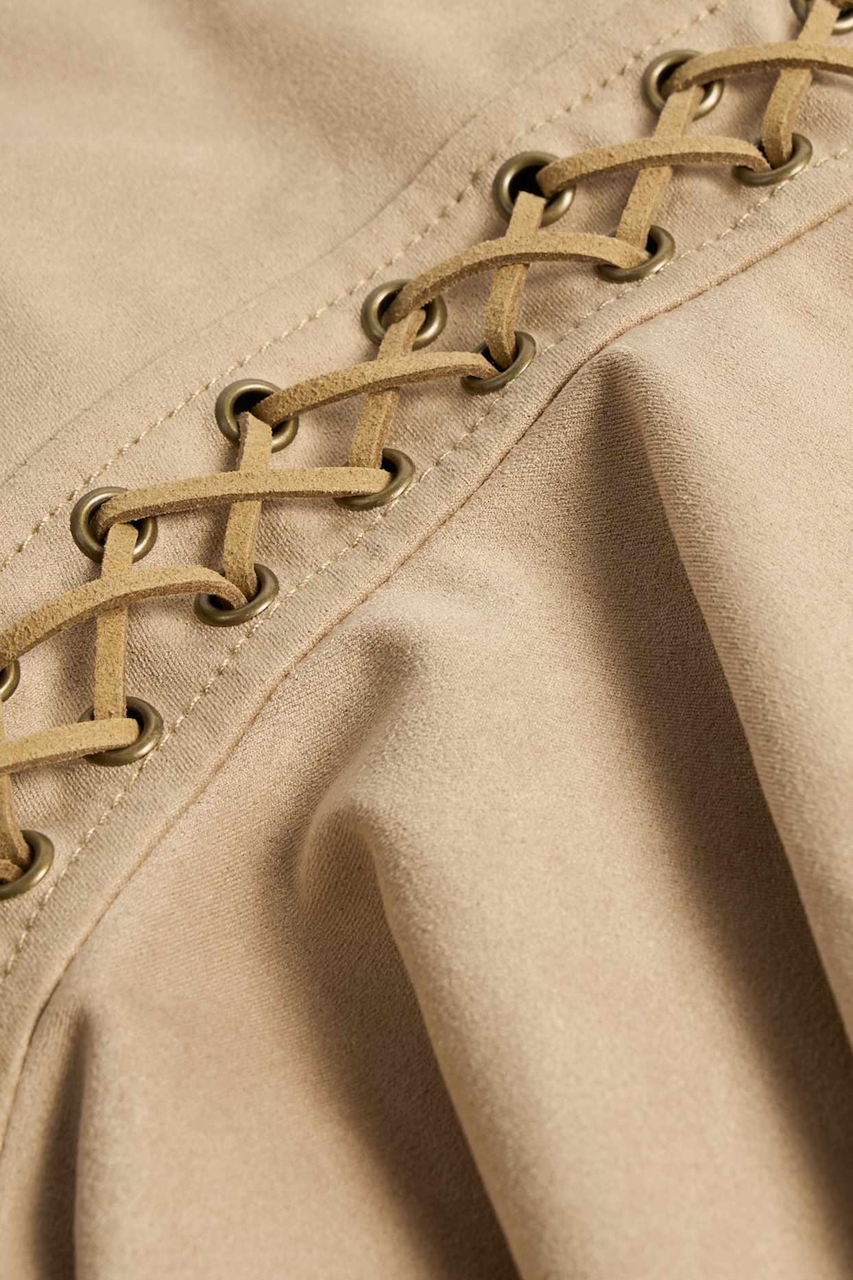 Lace-Up Mid-Rise Mini Skirt in Tan Product Image