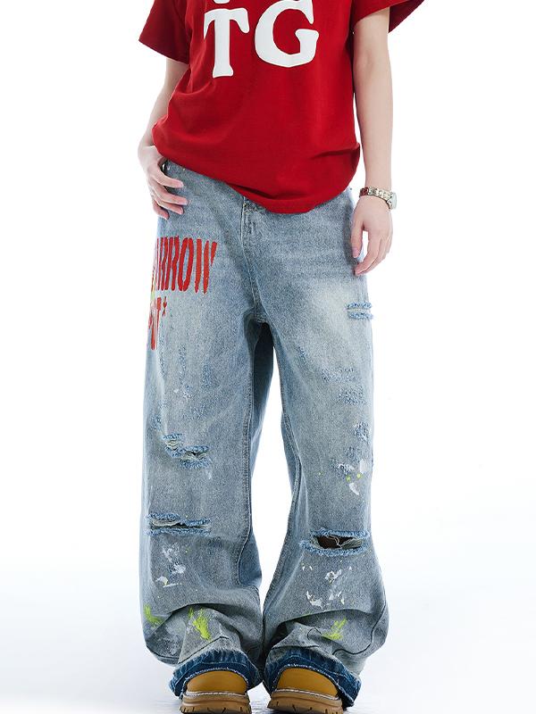 Vintage Washed Embroidery Boyfriend Jeans Product Image