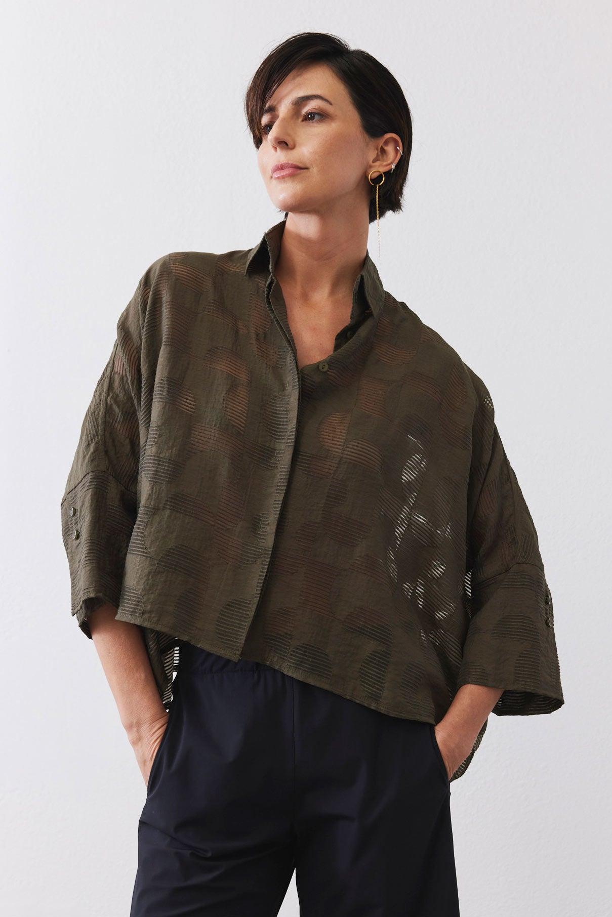Oversized Geo Sheer Cropped Blouse Product Image