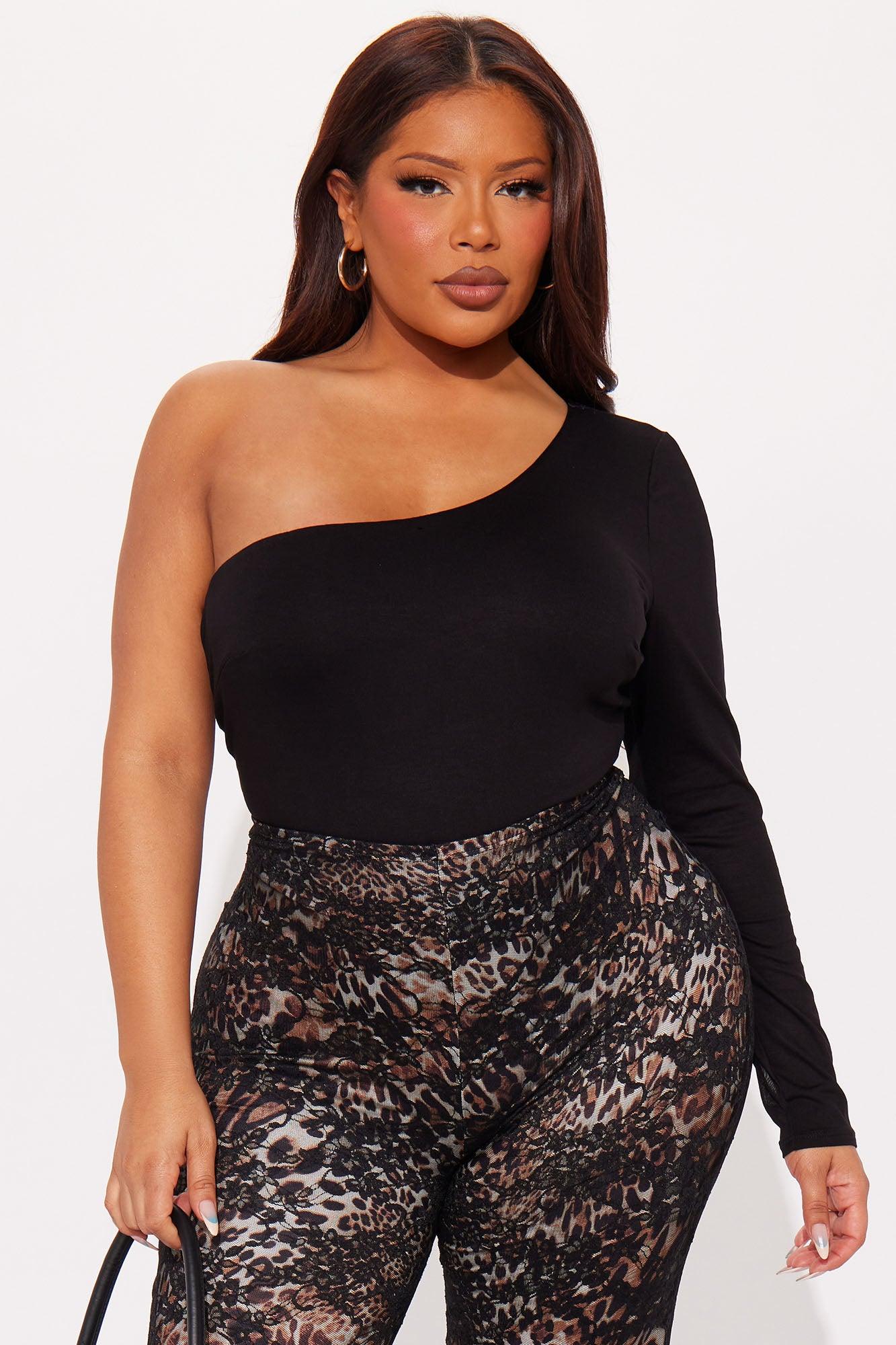 Juniper Long Sleeve One Shoulder Bodysuit - Black Female Product Image