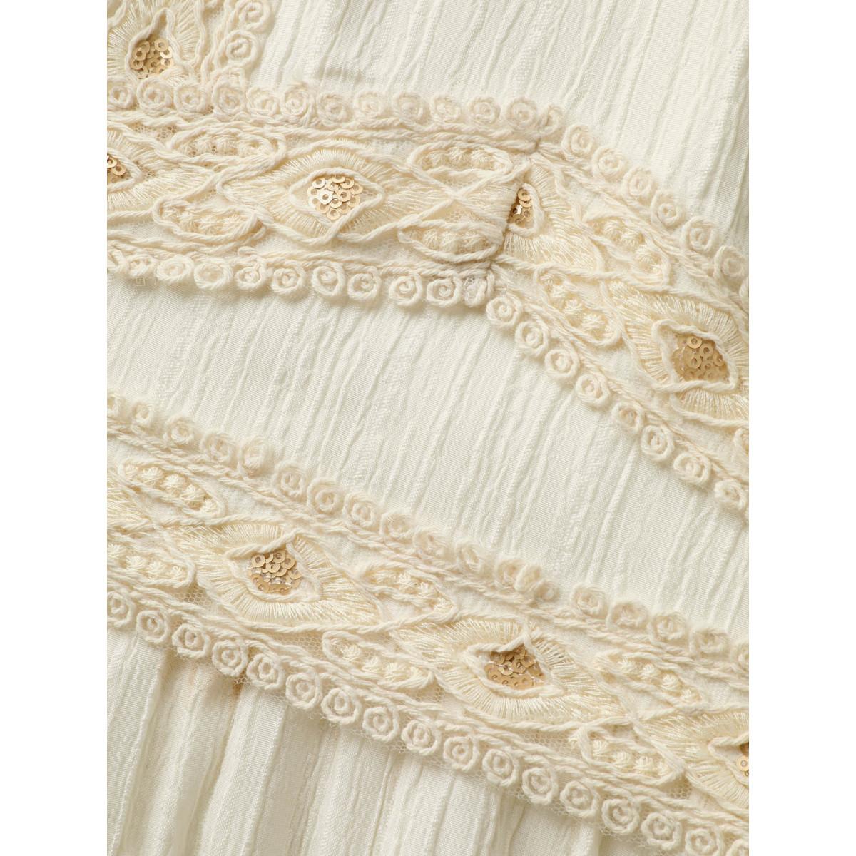 Plus Size Textured Solid Lace Trim Midi Dress Ivory Women V-neck Sleeveless Curvy BloomChic 30/6X Product Image