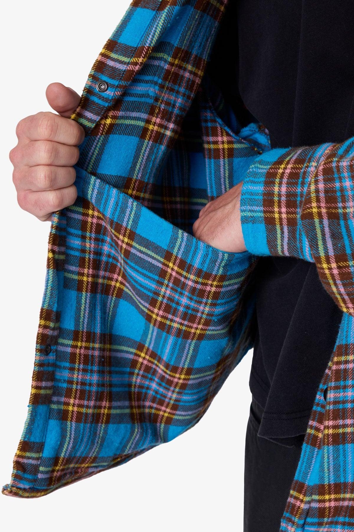 Faded Hooded Flannel Shirt - Washed Blue Product Image