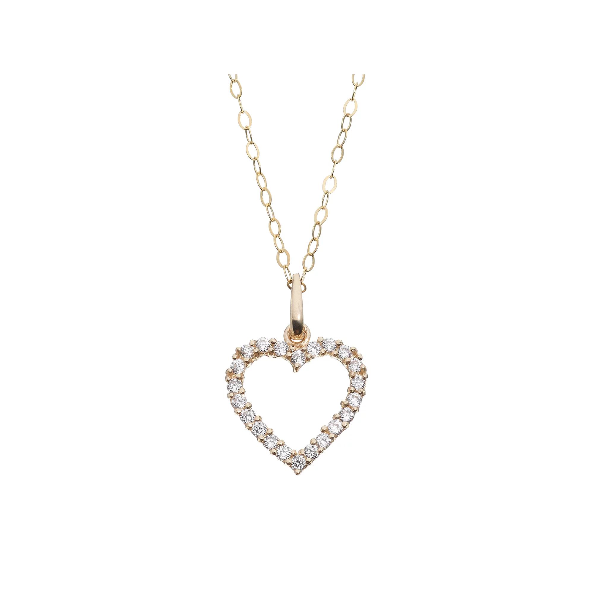 Cubic Zirconia 10k Gold Heart Pendant Necklace, Women's, Size: 18" Product Image