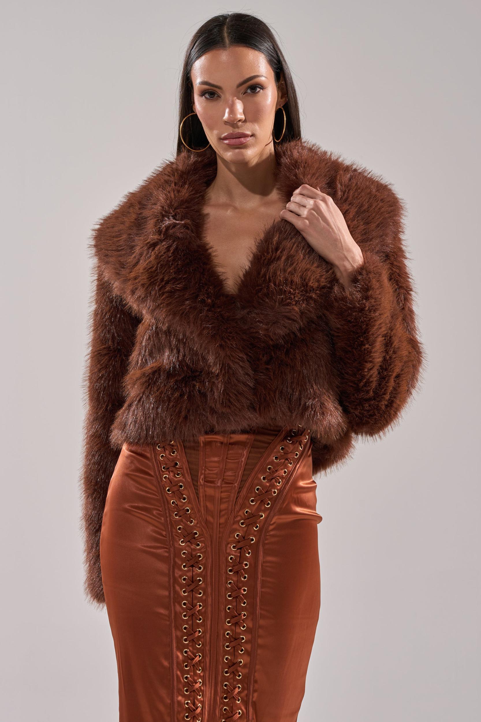 POPPY CROPPED FAUX FUR IN BROWN Product Image