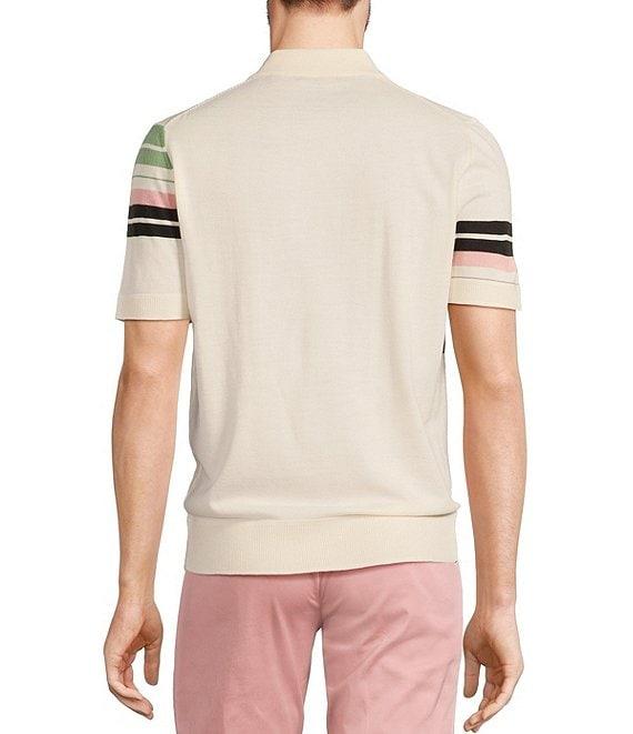 Murano From The Garden Collection Miter Stripe Snit Short Sleeve Zip Knit Polo Shirt Product Image