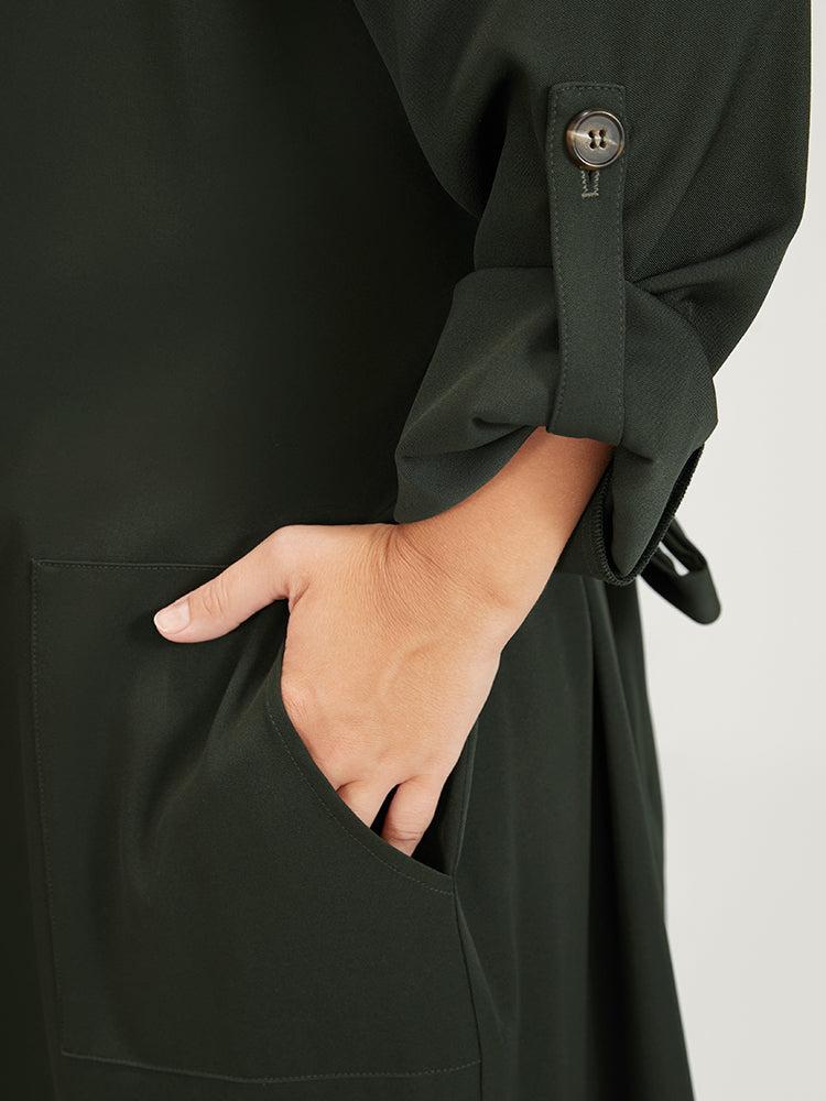 Solid Cuffed Sleeve Belted Pocket Button Up Trench Coat Female Product Image