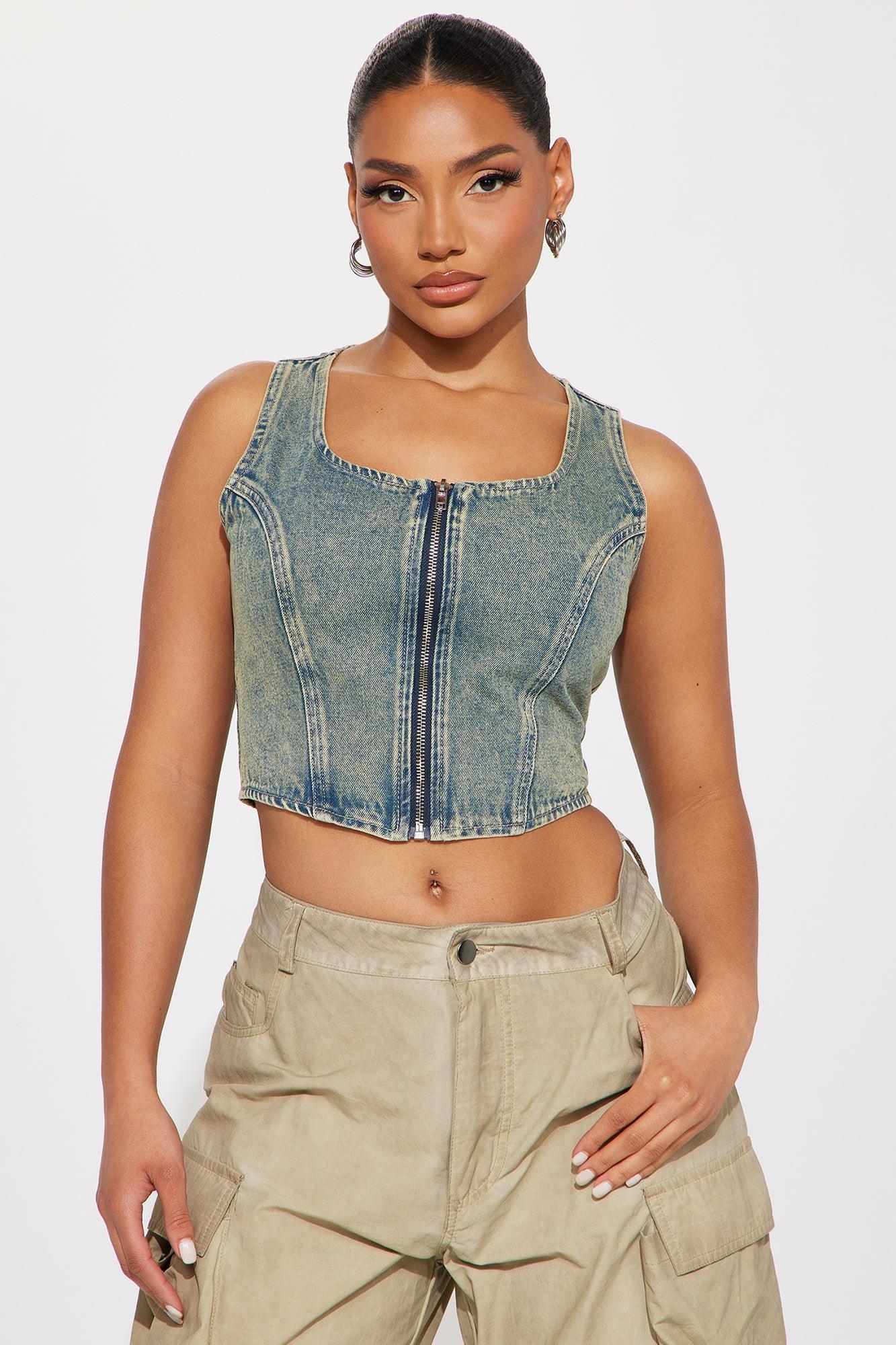 Gemini Washed Denim Top - Vintage Wash Product Image