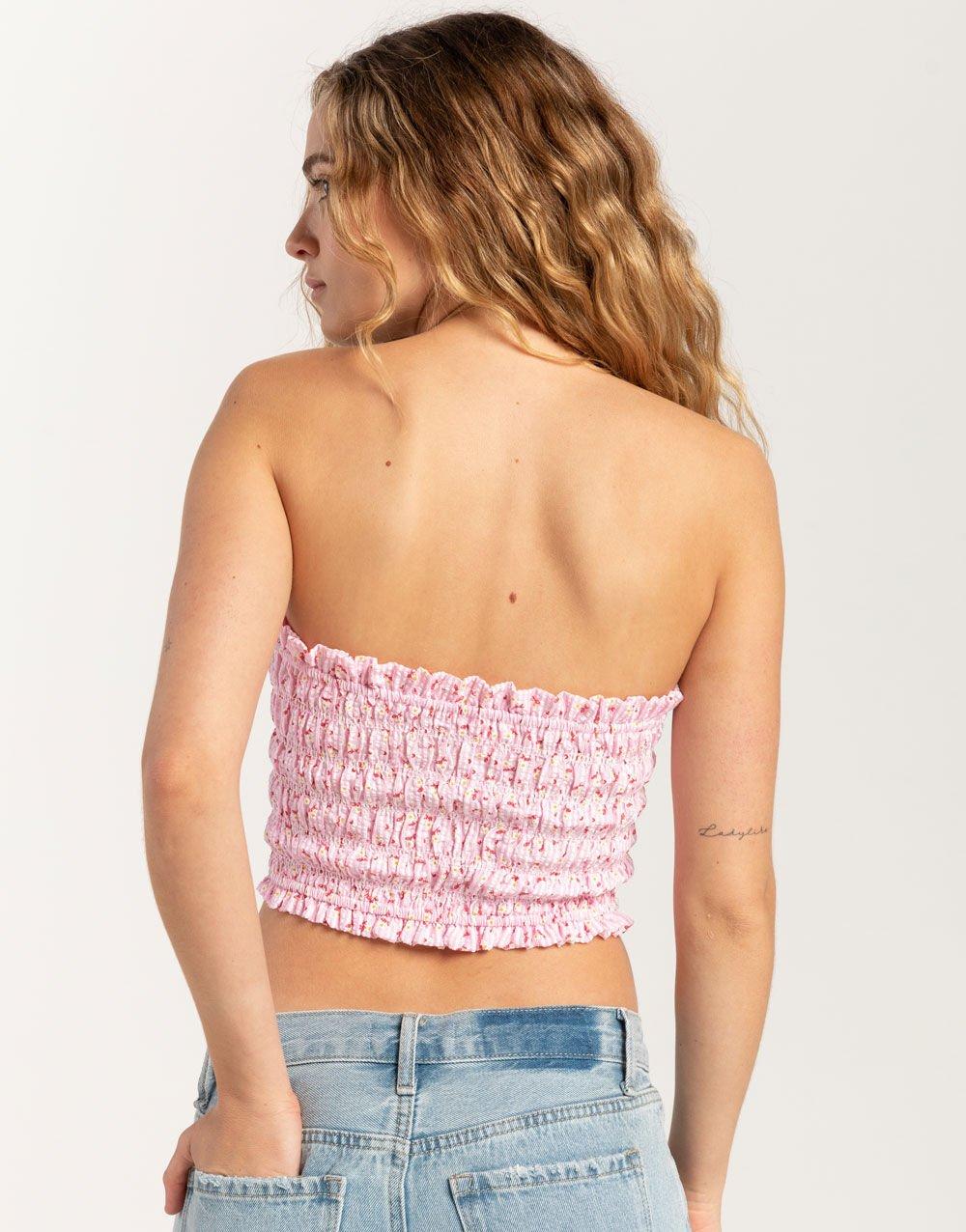 FULL TILT Ditsy Stripe Smocked Womens Tube Top - PINK Product Image